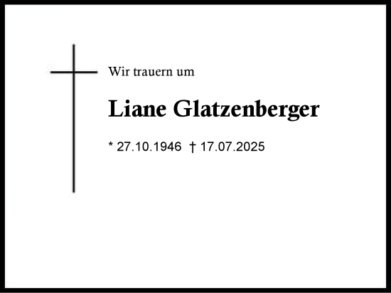 Traueranzeige von Liane Glatzenberger von Traunstein
