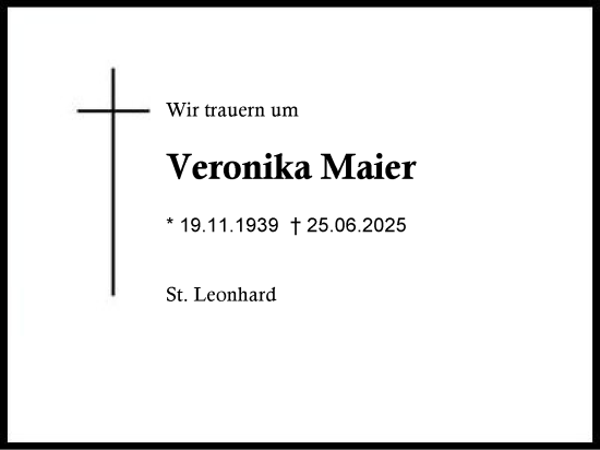 Traueranzeige von Veronika Maier von Traunstein