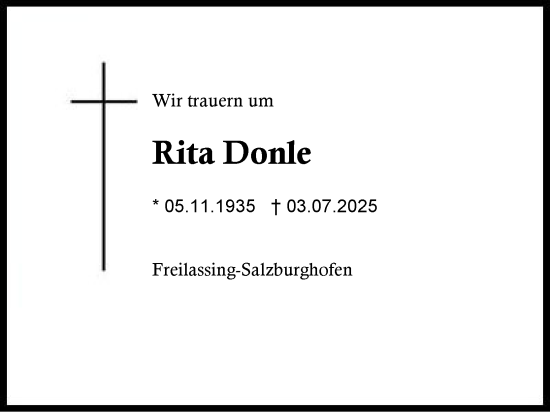 Traueranzeige von Rita Donle von Region Berchtesgadener Land