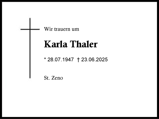 Traueranzeige von Karla Thaler von Region Chiemgau