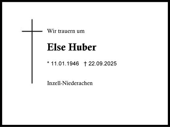 Traueranzeige von Else Huber von Region Chiemgau