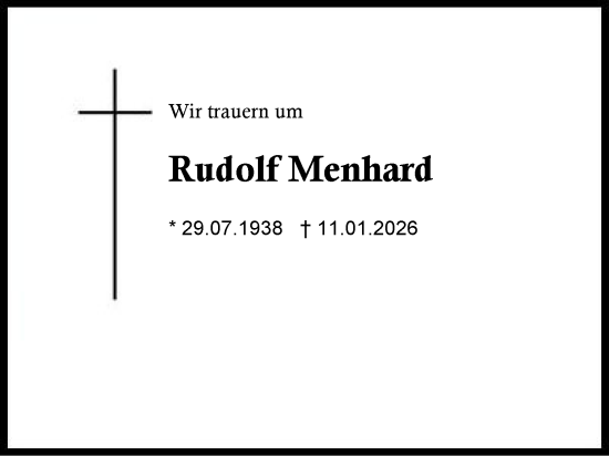 Traueranzeige von Rudolf Menhard von Traunstein