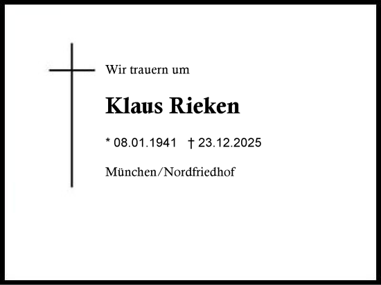 Traueranzeige von Klaus Rieken von Region Berchtesgadener Land
