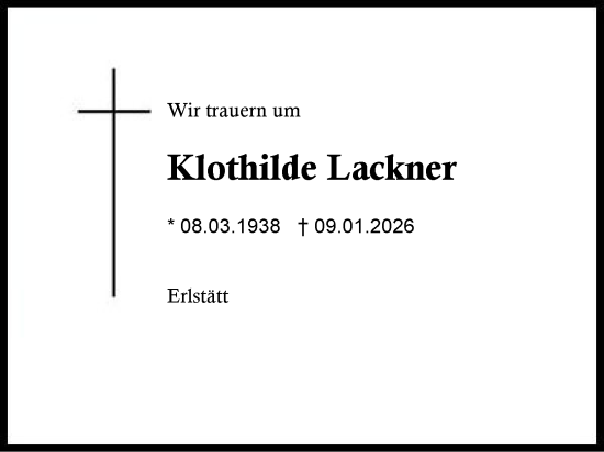 Traueranzeige von Klothilde Lackner von Region Chiemgau