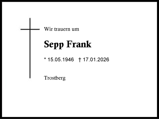 Traueranzeige von Sepp Frank von Traunstein