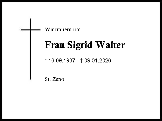 Traueranzeige von Sigrid Walter von Region Berchtesgadener Land