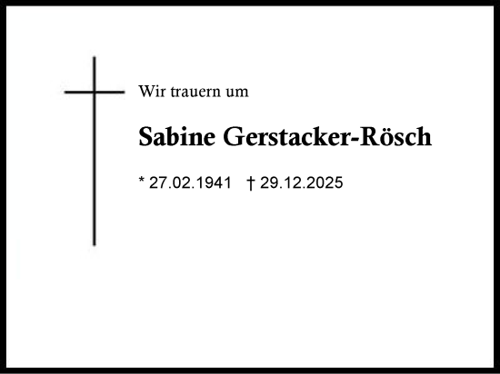 Traueranzeige von Sabine Gerstacker-Rösch von Region Chiemgau