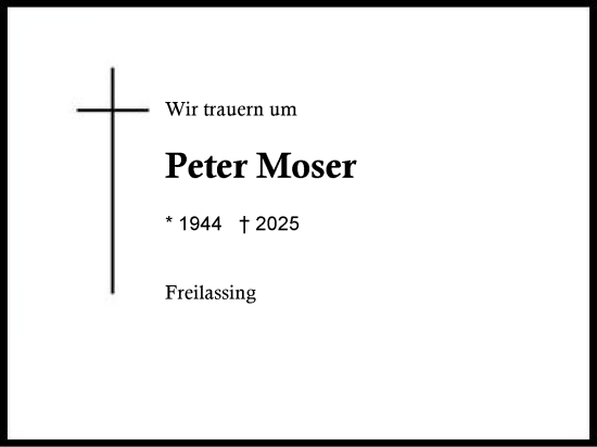 Traueranzeige von Peter Moser von Region Berchtesgadener Land