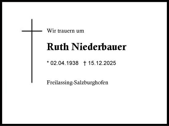 Traueranzeige von Ruth Niederbauer von Region Berchtesgadener Land