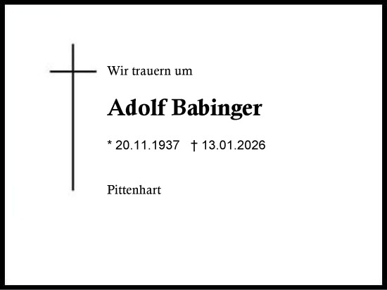 Traueranzeige von Adolf Babinger von Traunstein