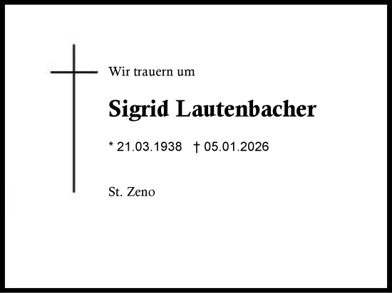 Traueranzeige von Sigrid Lautenbacher von Region Berchtesgadener Land
