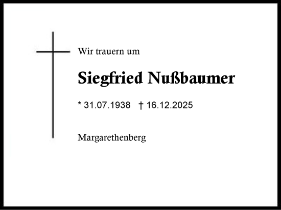 Traueranzeige von Siegfried Nußbaumer von Traunstein