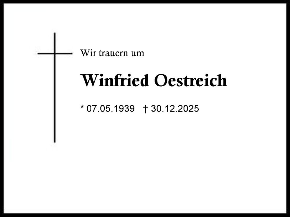  Traueranzeige für Winfried Oestreich vom 31.01.2026 aus Region Berchtesgadener Land