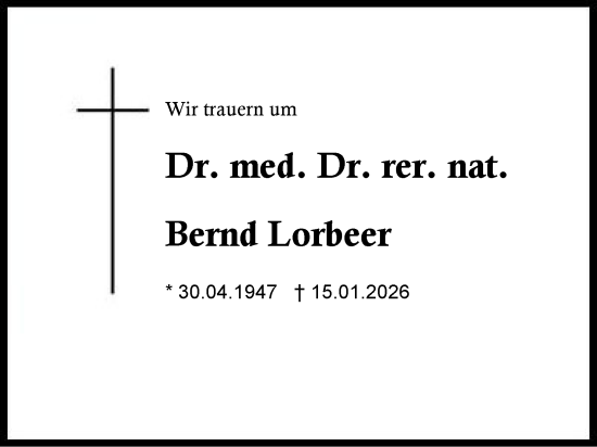 Traueranzeige von Bernd Lorbeer von Region Berchtesgadener Land
