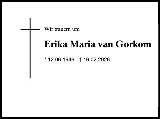 Traueranzeige von Erika Maria van Gorkom von Region Chiemgau