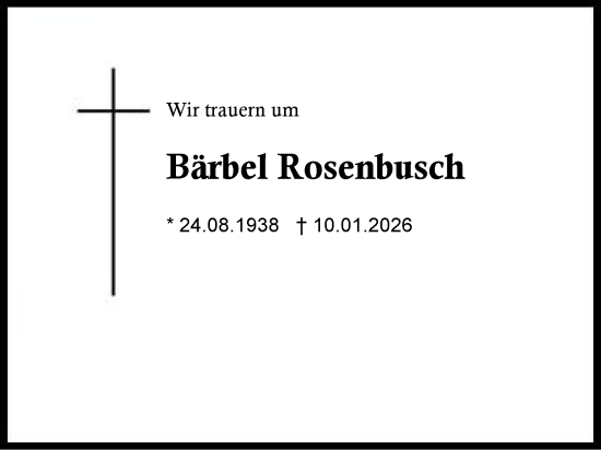 Traueranzeige von Bärbel Rosenbusch von Region Berchtesgadener Land
