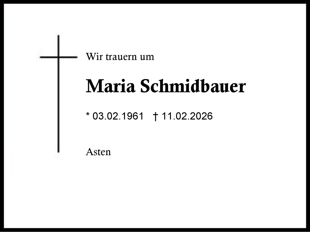  Traueranzeige für Maria Schmidbauer vom 21.02.2026 aus Traunstein