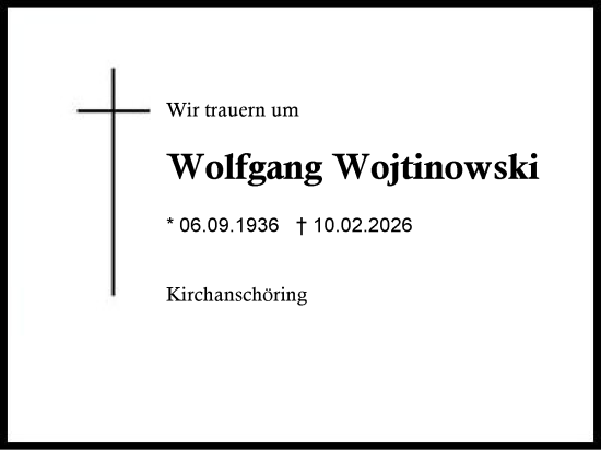 Traueranzeige von Wolfgang Wojtinowski von Traunstein