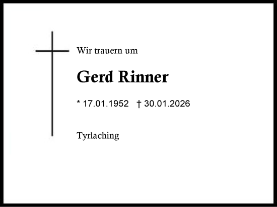 Traueranzeige von Gerd Rinner von Traunstein