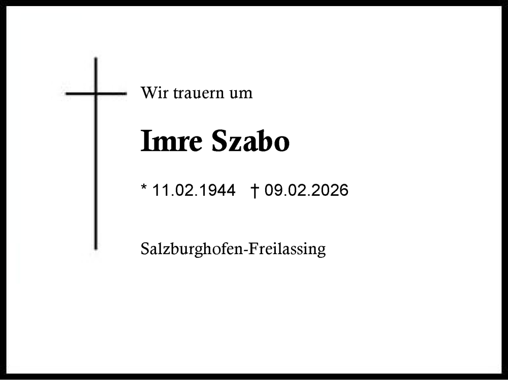  Traueranzeige für Imre Szabo vom 14.02.2026 aus Region Berchtesgadener Land