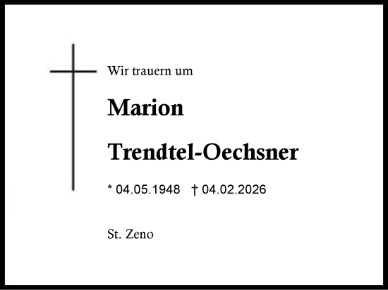 Traueranzeige von Marion Trendtel-Oechsner von Region Berchtesgadener Land