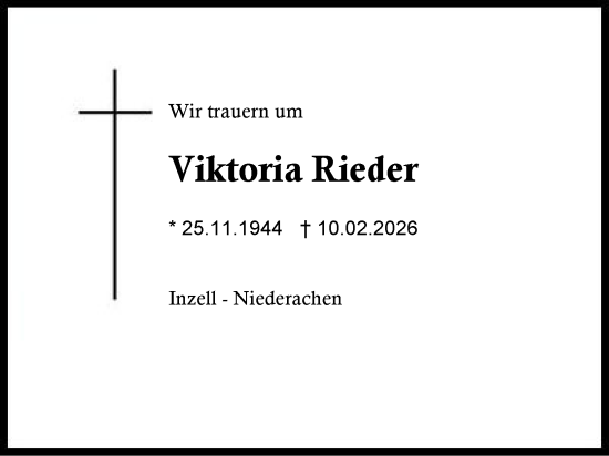 Traueranzeige von Viktoria Rieder von Region Chiemgau