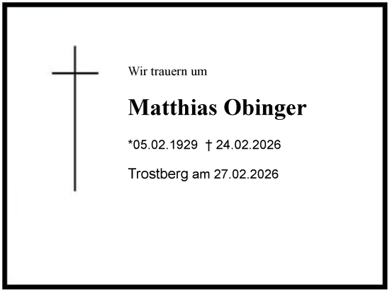 Traueranzeige von Matthias Obinger von Region Chiemgau