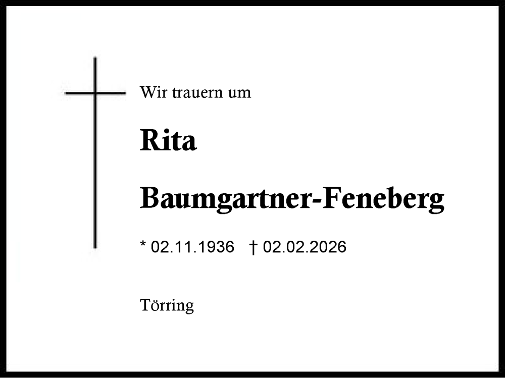  Traueranzeige für Rita Baumgartner-Feneberg vom 08.02.2026 aus Traunstein